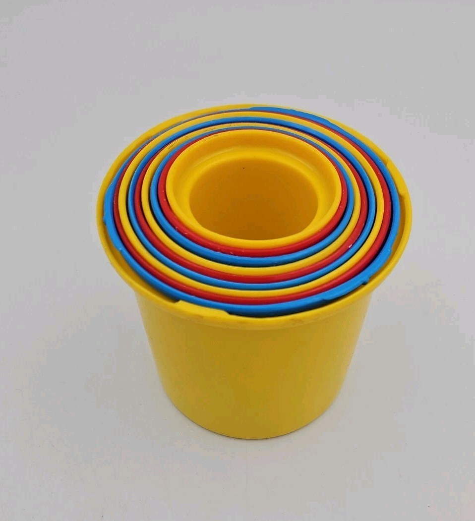 Vintage Set Of 10 Colorful Plastic Stacking Nesting Cups Shapes Learning Toy