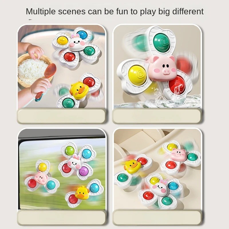 Baby Bath Suction Spinner Toys 3PCS Montessori Sensory Rotating Toy for Toddlers