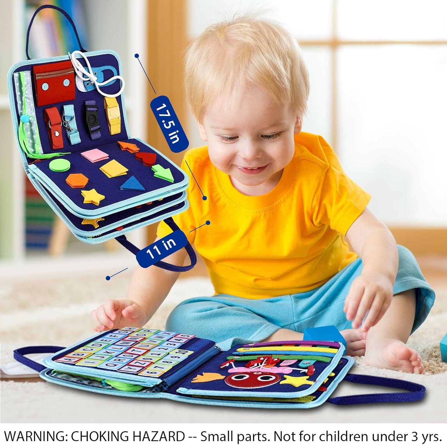 Toddler Busy Board – Blue Dinosaur Activities for Learning Fine Motor Skills