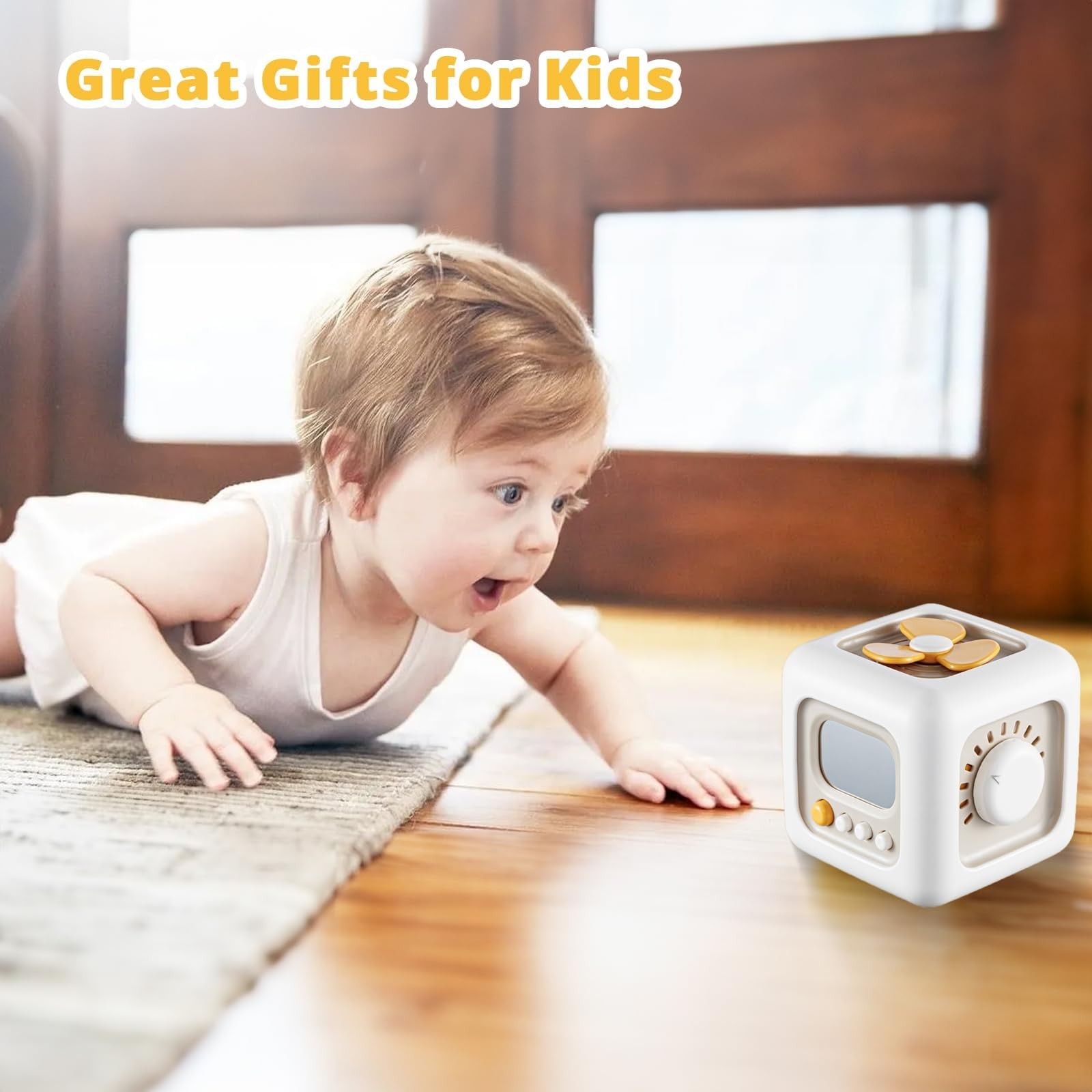 SOCBTNSO Busy Cube Toy for 1 Year Old Boy, Montessori Toys Medium, Off-white