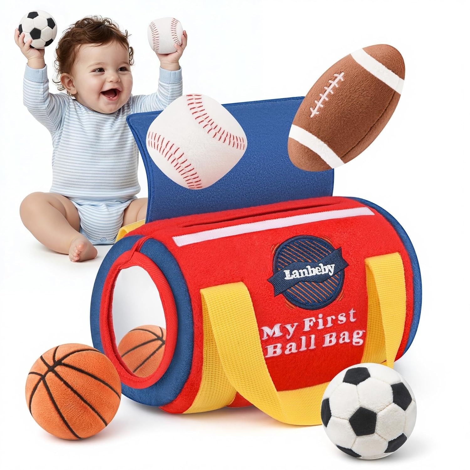 Baby Toys Fabric Sensory Balls Musical Mirror Sports Bag Gift 0-12M