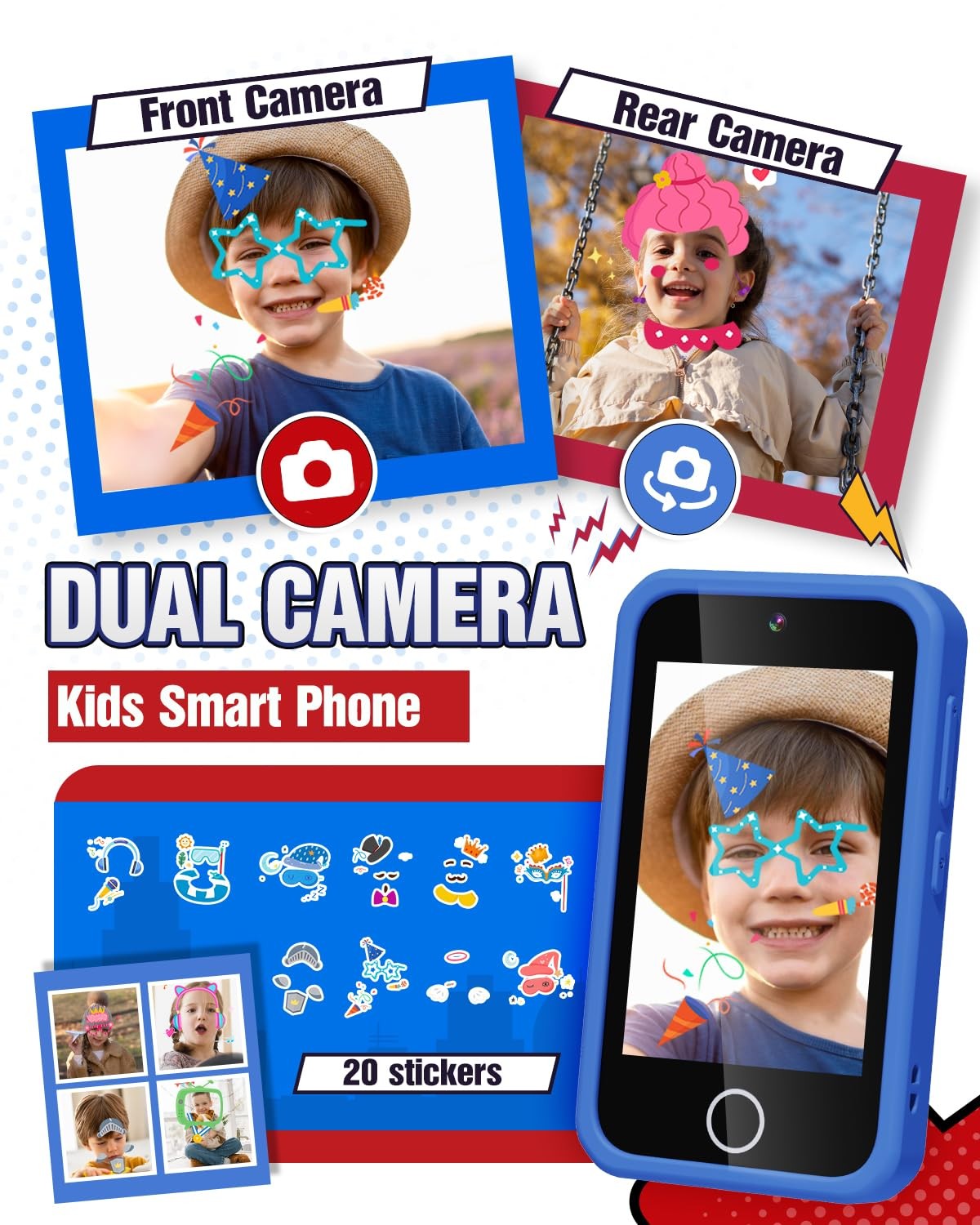 Kids Smart Phone, Spider Toys Phone for Boys 3 4 5 6 7 8 Years Old, Dual Camera,