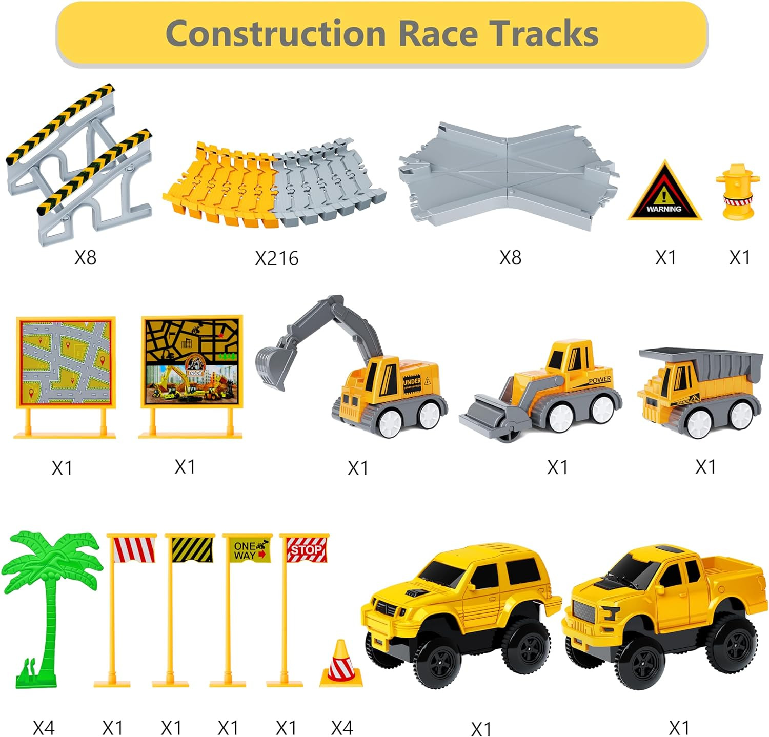 Kids Toys 253 PCS Construction Race Tracks Toy for 3 4 5 6 7 8 Year Old Boys Gir