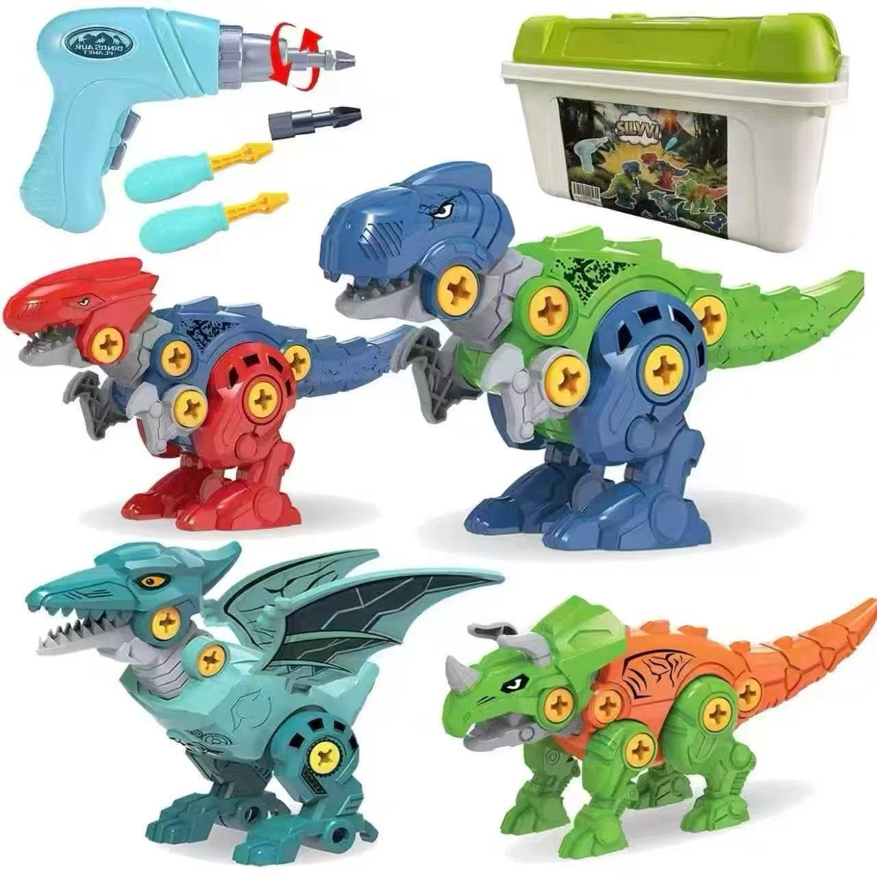 Silvvi Dinosaur Take Apart STEM Building Toy Set w/ Electric Drill Kids 4-8