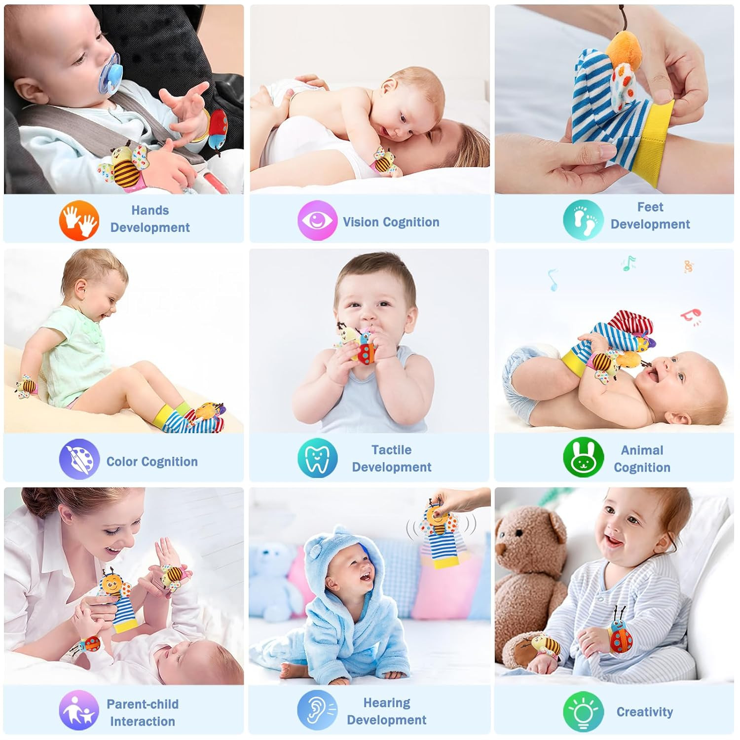 Wrist Rattle Socks and Foot Finder Set, Infant Girl Boy Toys for Babies 0-36 Mon