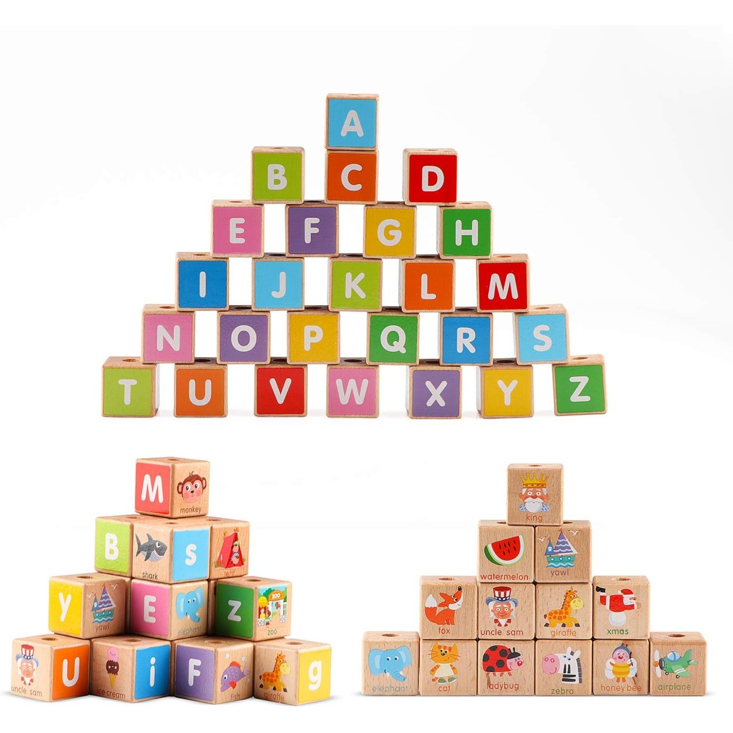 26 colorful letter blocks ABC Wooden block Cart Montessori Preschool Learning