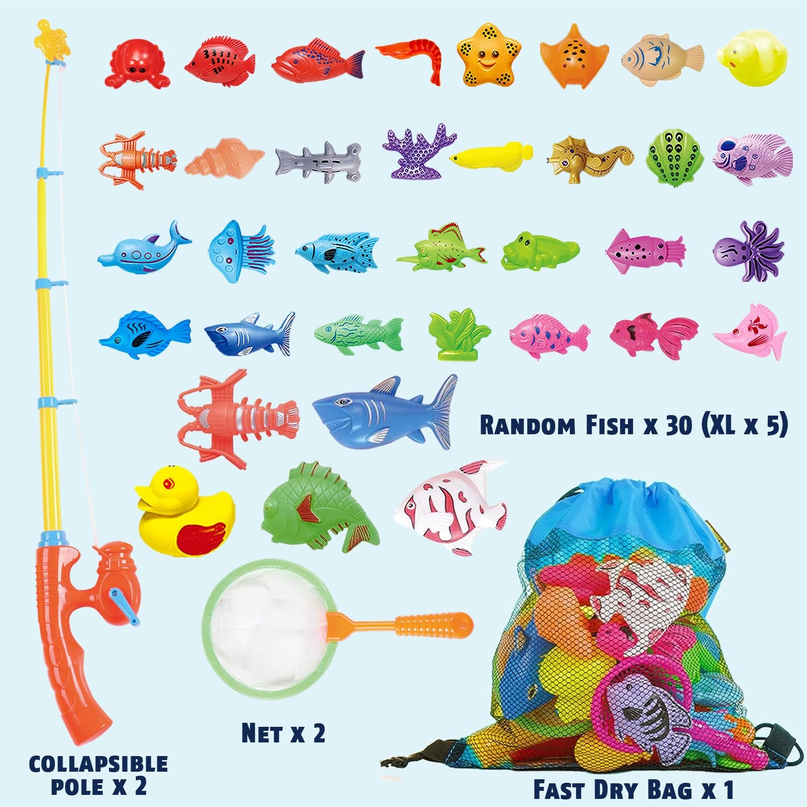 CozyBomB™ Magnetic Fishing Toys Game Set for Kids | Water 30 Fishes, Blue