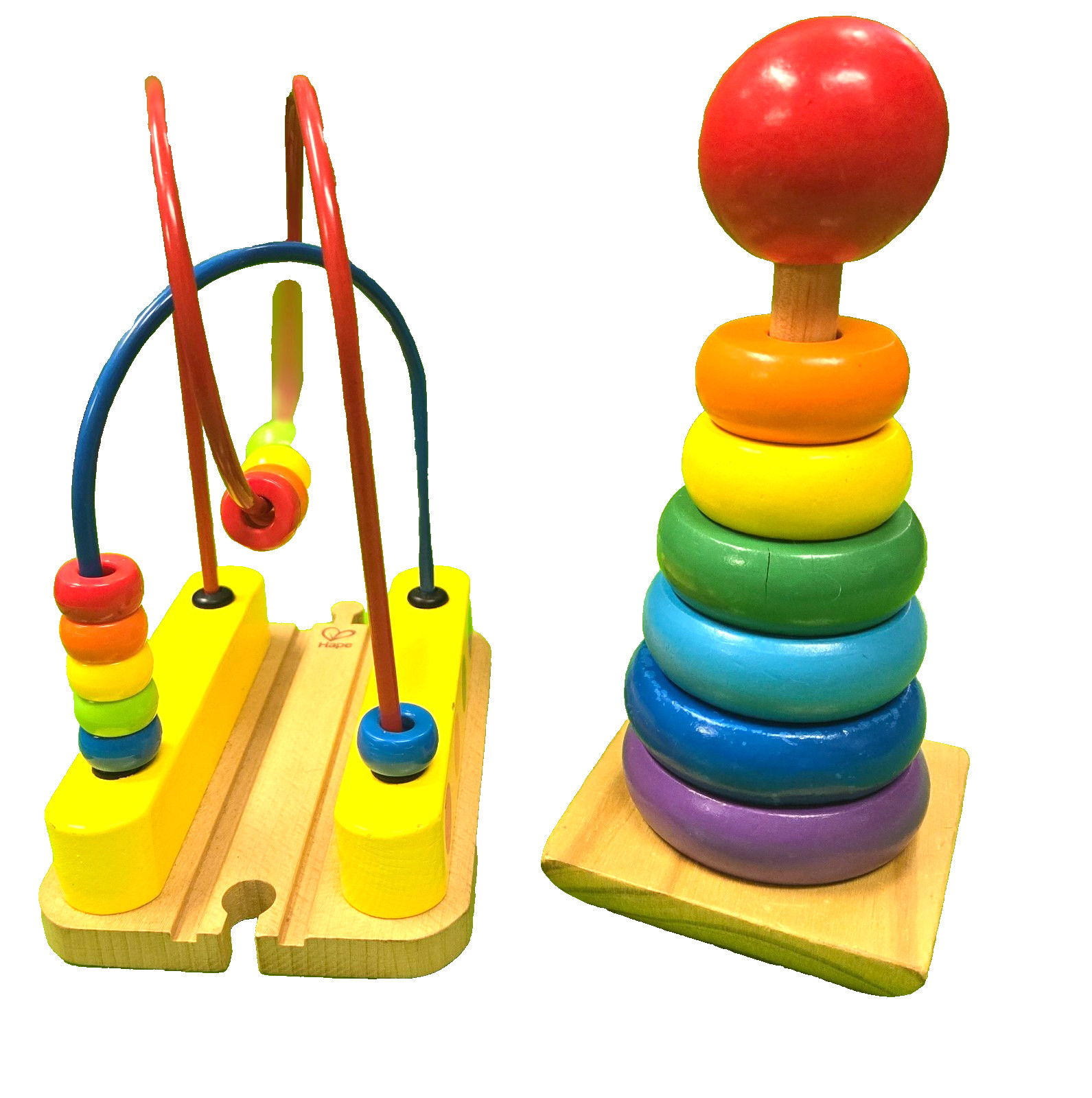 Wooden Stacking Rings & Bead Primary Colors Maze Wood Toys Preschool Toddler
