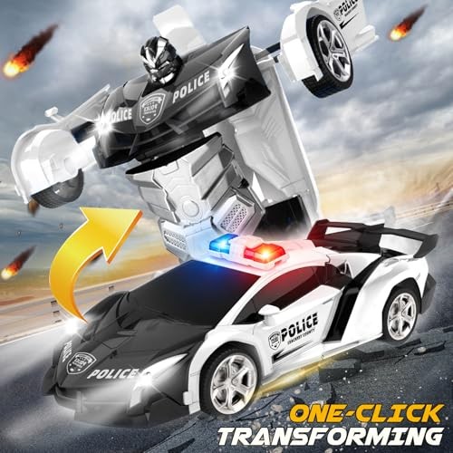 Remote Control Police Car – RC Car Transform Robot, Flashing Light, Black