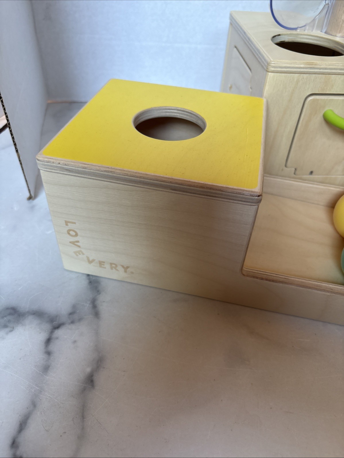 Lot of 2 Lovevery Slide and Seek Ball Run & Ball Drop Box + 2 Rattle Balls