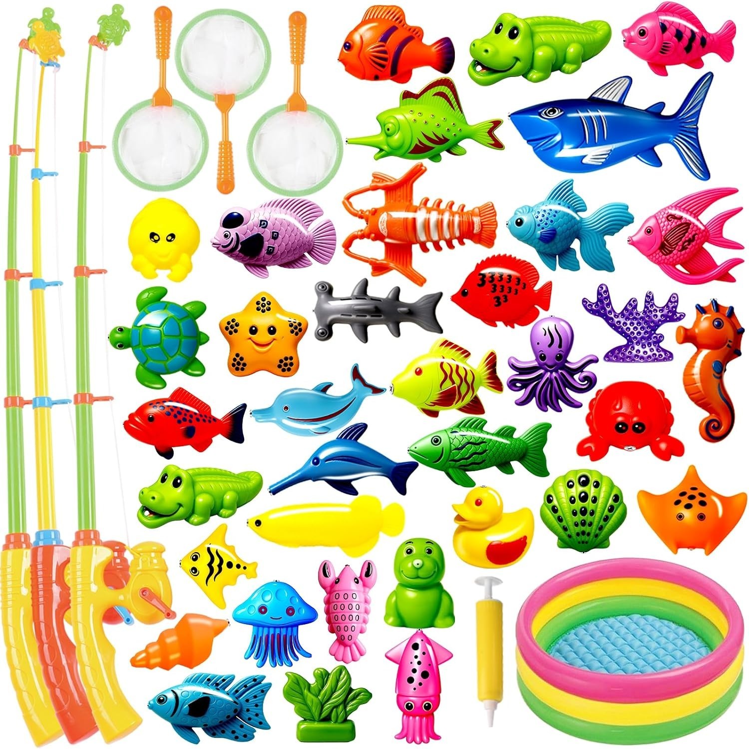 3 Player Magnetic Fishing Toy Set – Colorful Ocean Animals for Kids 3-6