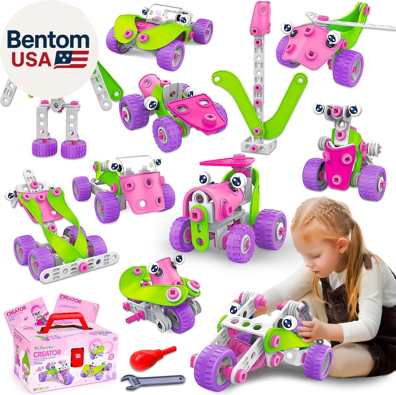 STEM Toys for 4 5 6 7 8+ Year Old Girl Birthday Gifts Pink Educational Building