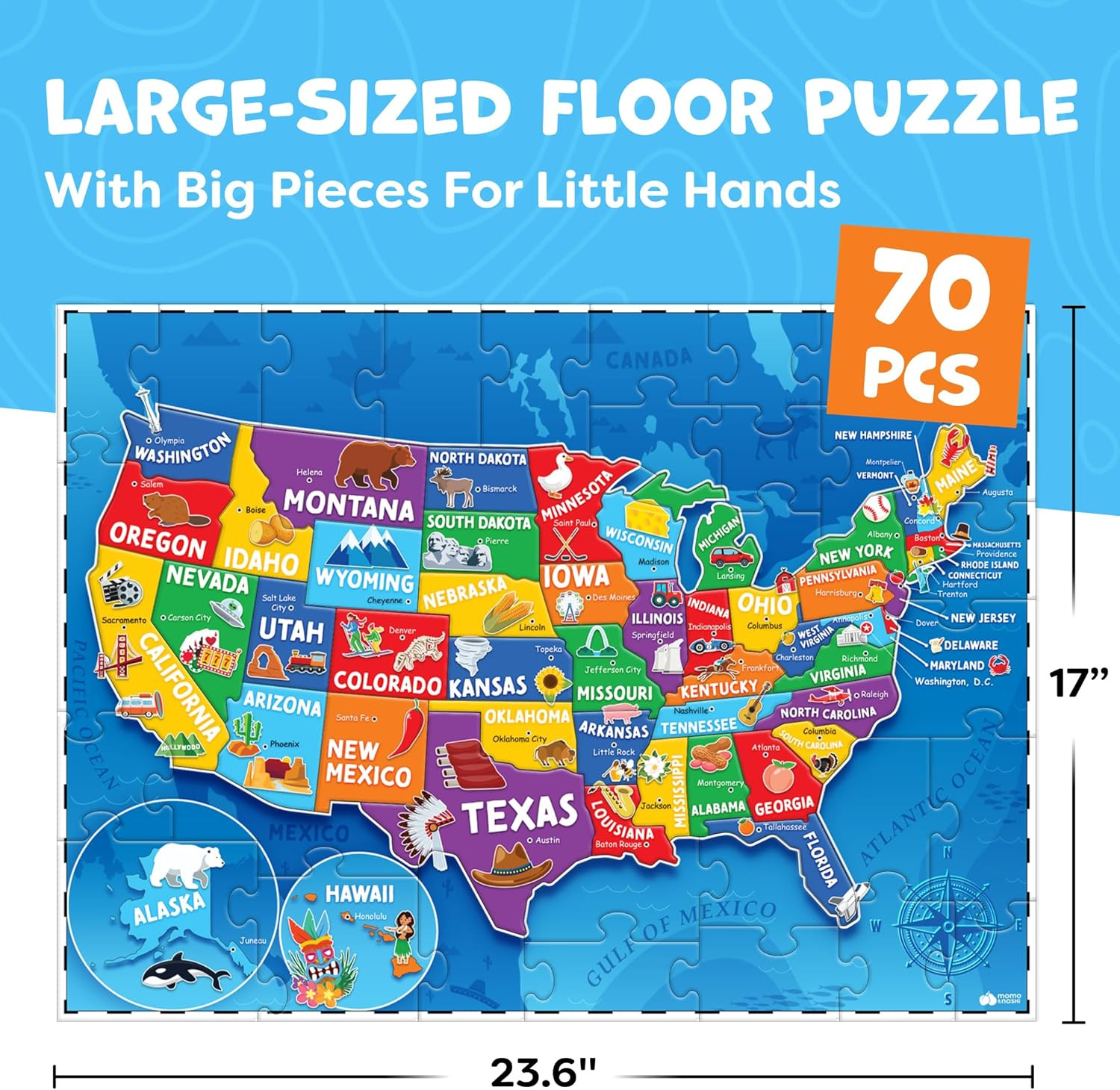 United States Puzzles for Kids Ages 4-6, 6-8, 3-5 – Educational Toys for Boys &