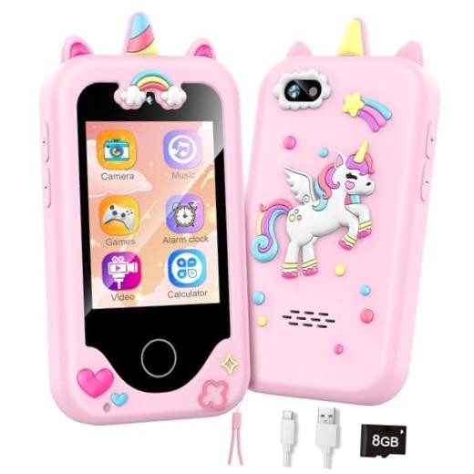 Kids Smart Phone with Dual Camera, Game & Music Player, Toddler Light Pink