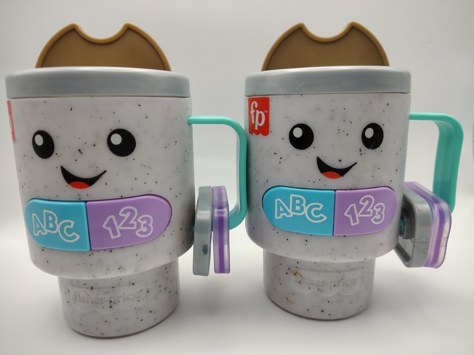 Pair Of Wake Up & Learn Coffee Mugs Fisher Price Mattel Ages 6-36 Months Sings