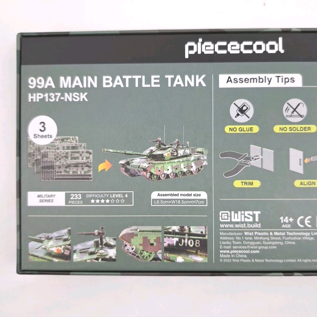 Piececool Type 99A Main Battle Tank 3D Metal Puzzle Model Kit DIY