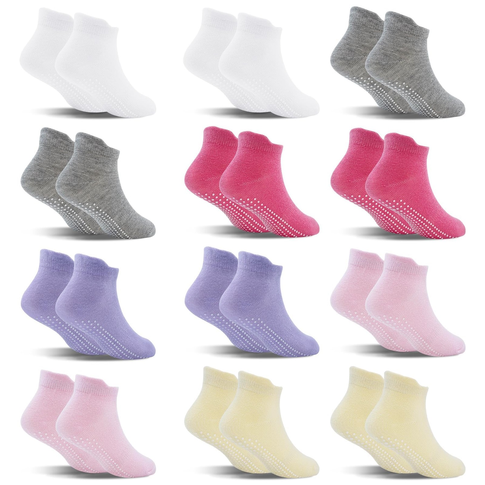 12 Pairs Toddler Non-Slip Socks with Grips for Boys & Girls, Ages 6 Months-7