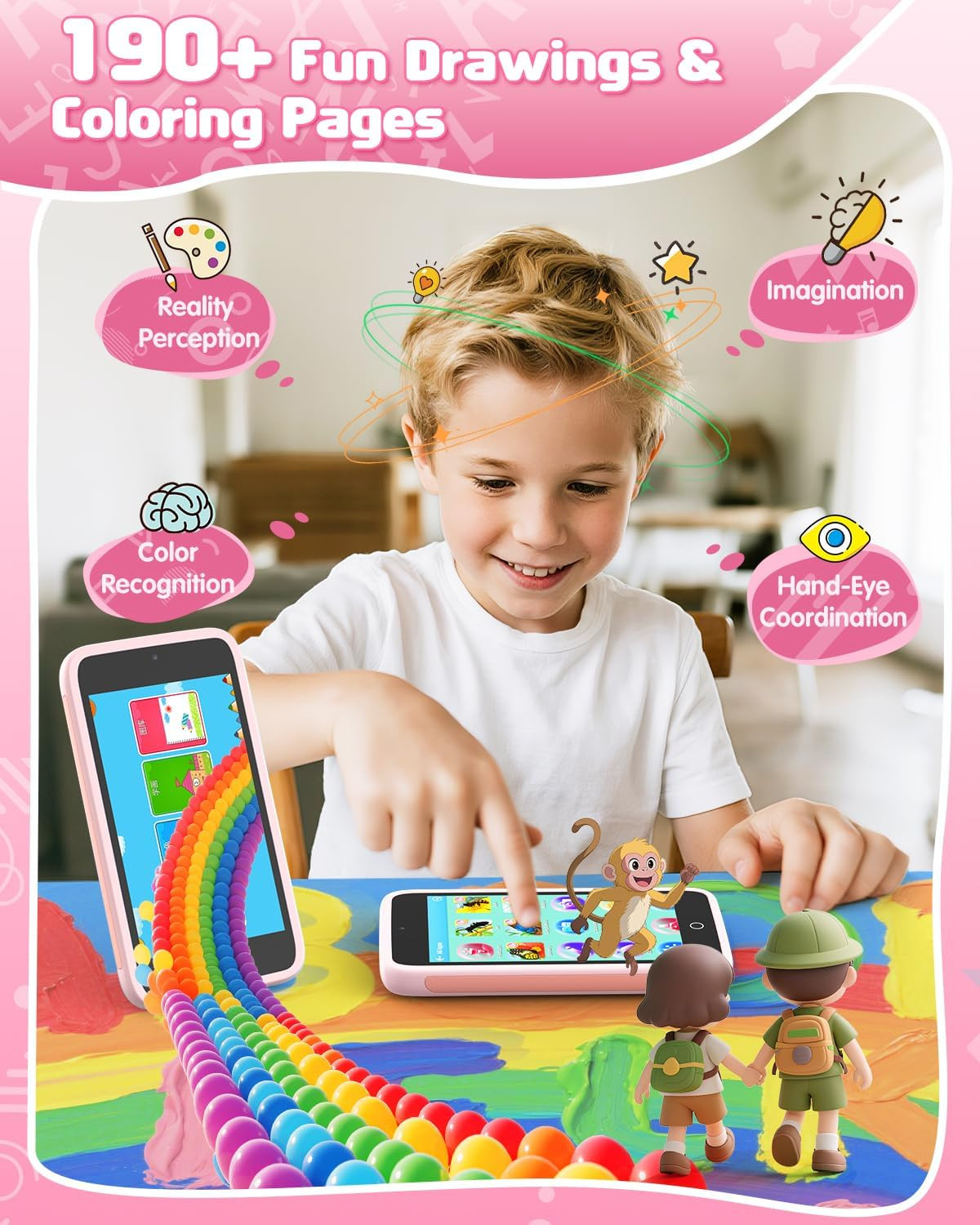 Kids Smart Toy Phone, Dual Camera with Stickers, 3.97″ Touchscreen Learning Toy