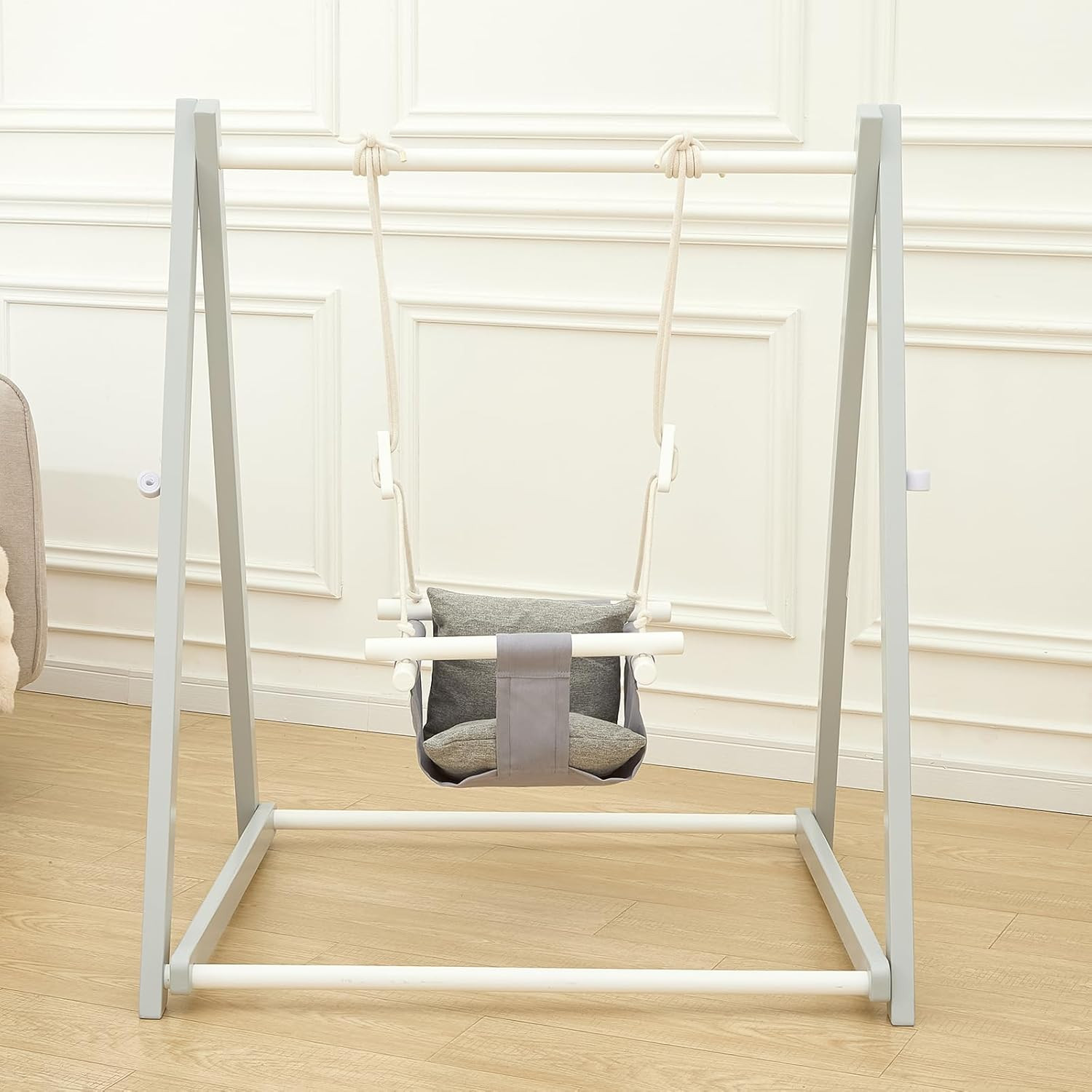 Montessori Wooden Swing Set for Toddlers 6-36 Months, Foldable Indoor Baby Swing