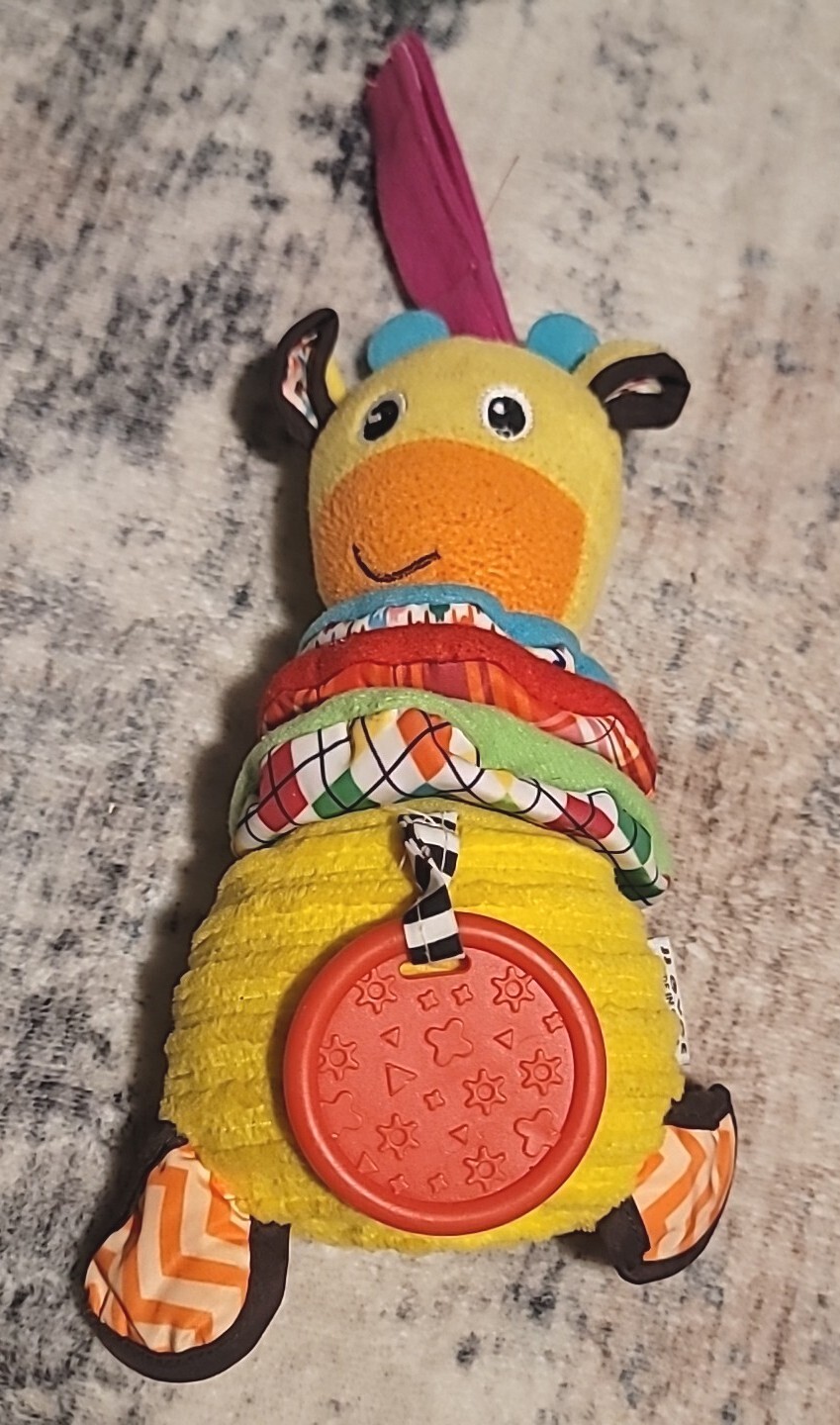 Giraffe Teether Rattle Crinkle Toy Plush Yellow 7 inch Musical Works
