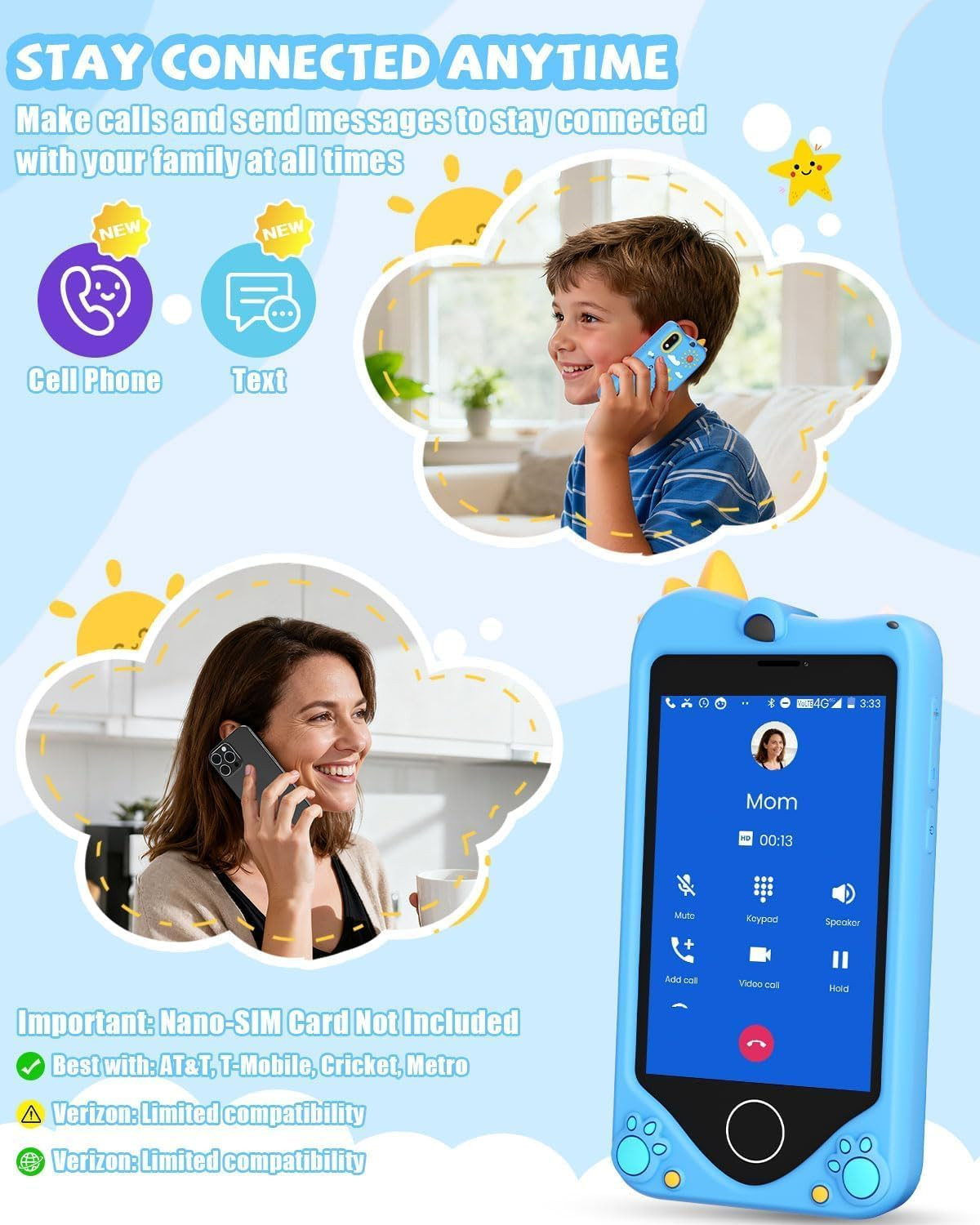 UNERVER Kids Smart Phone for Boy- Safest Phone for Kid & Teens, Talk & Text – Ki