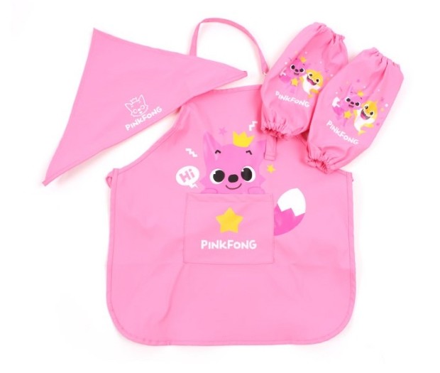 Pinkfong Kids Art Gown Set Apron Arm Band Hood For Cooking Art Play Korea PK BL