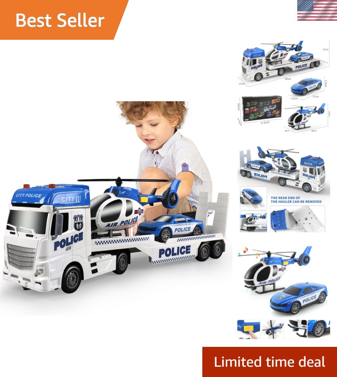 Toddler Boy Toys for 3 4 5 6 Old, 25″ Semi Truck Toy with Racing Car and Hel…
