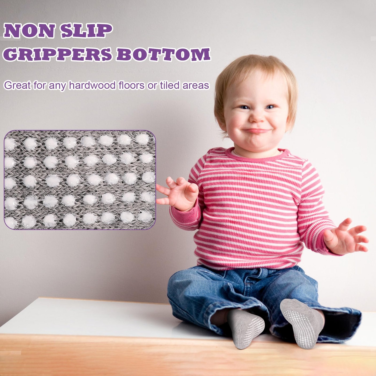 12 Pairs Toddler Non-Slip Socks with Grips for Boys & Girls, Ages 6 Months-7