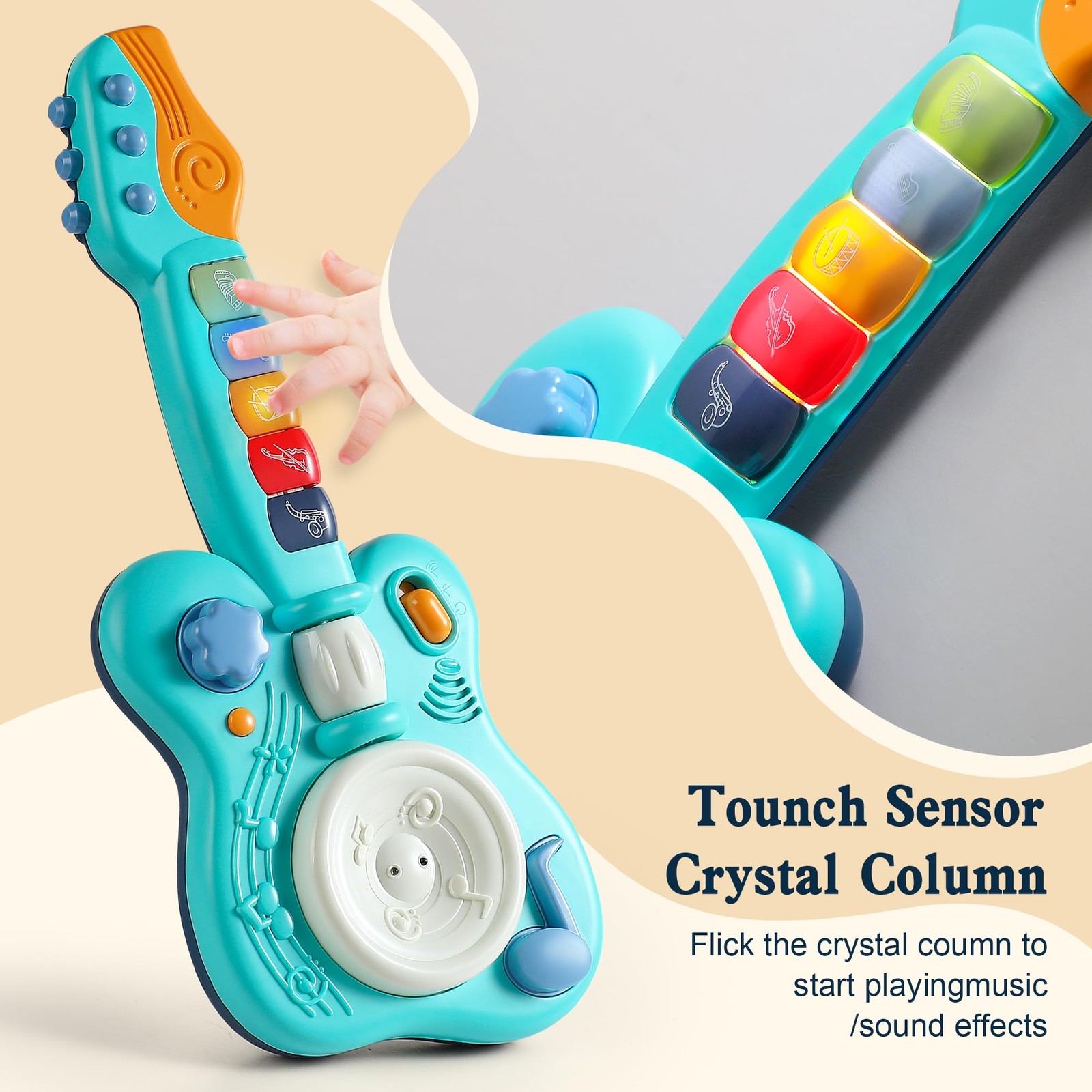 Children’s Guitar Piano Learning Toy, 4-in-1 Educational Gift, with Touch Str…