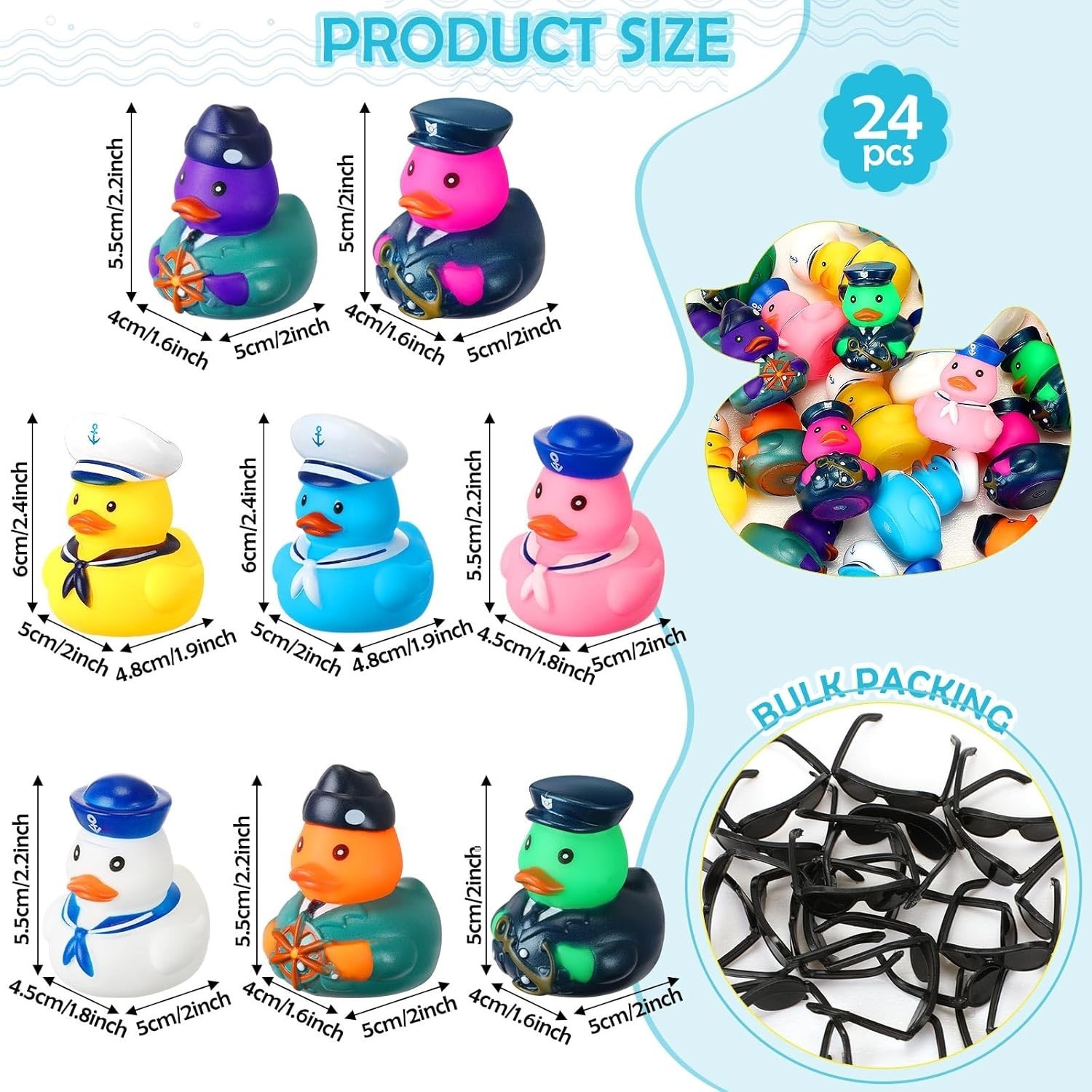 Rotatingpals 48 Pcs Cruise Ducks Sailor Glow In The Dark Rubber Ducks