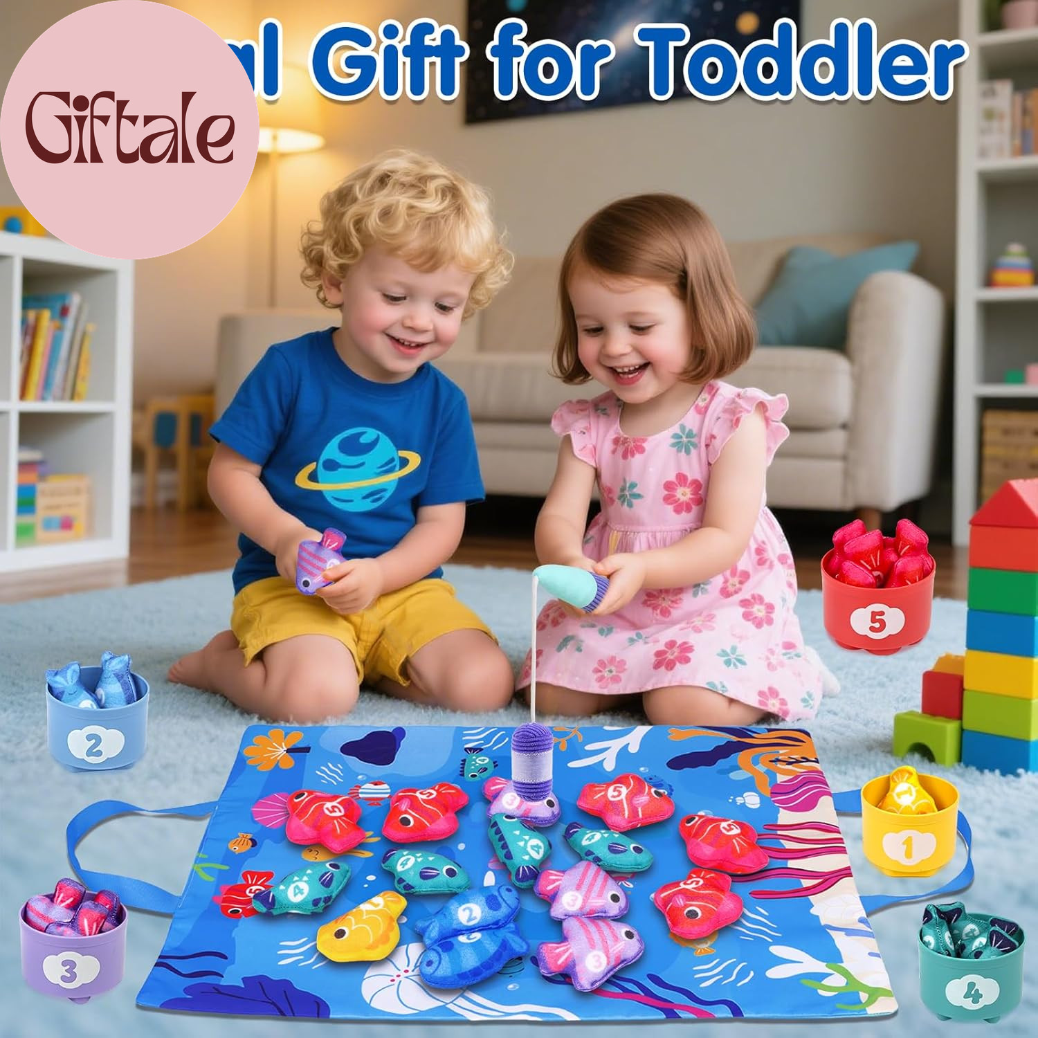 Montessori Toys for 1 Year Old – Cloth Fishing Game with Stacking Cups Toddler T