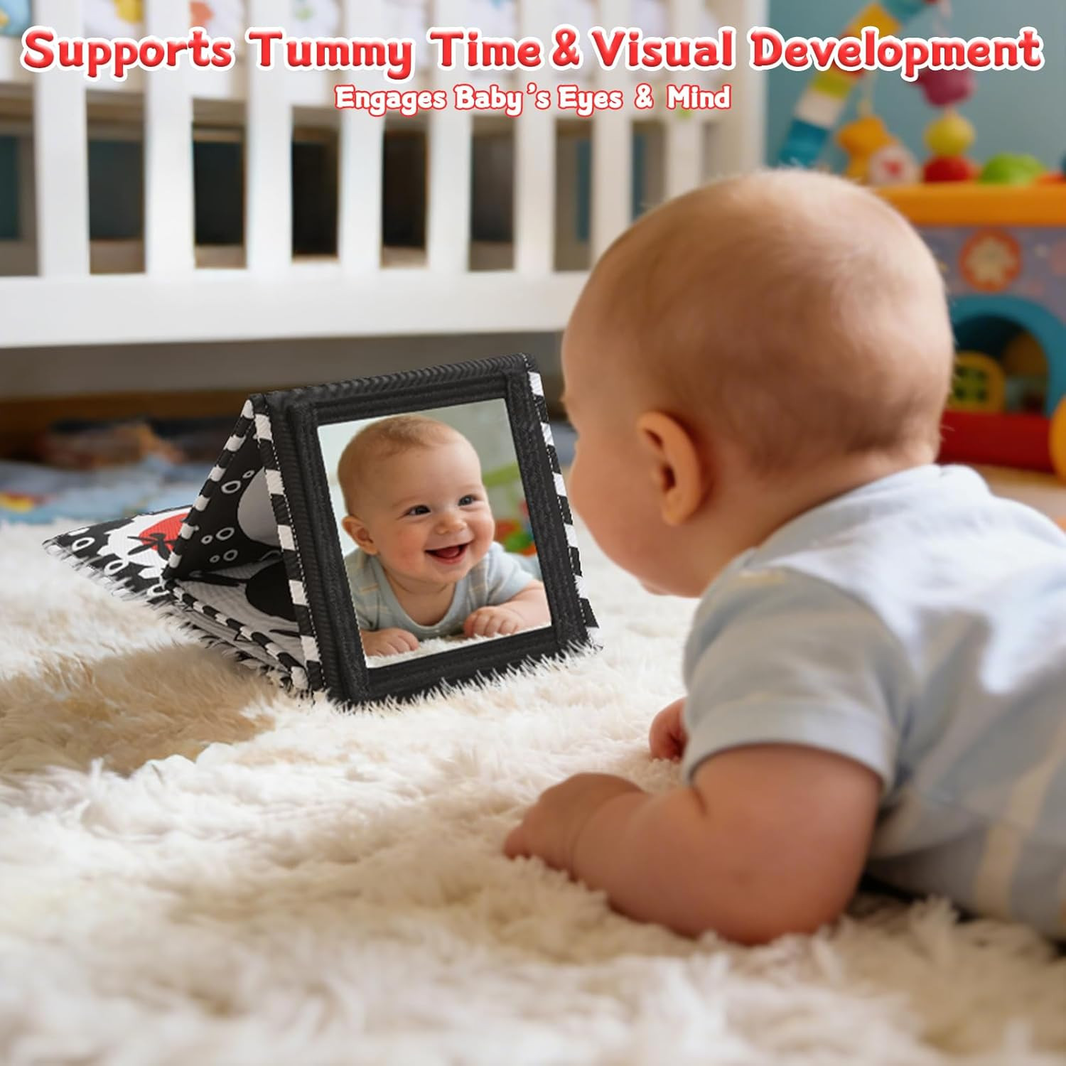 High Contrast Baby Toys for Newborn – Black and White Tummy Time Toy Baby Mirror