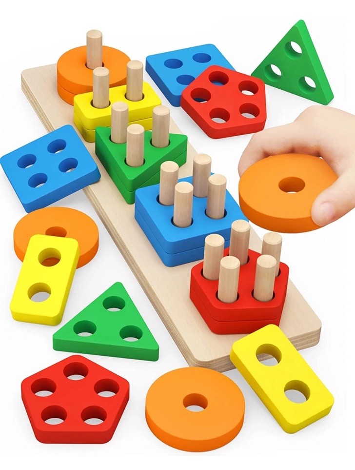 Montessori Wooden Sorting & Stacking Toy – Educational Puzzle for Toddlers 1-3,