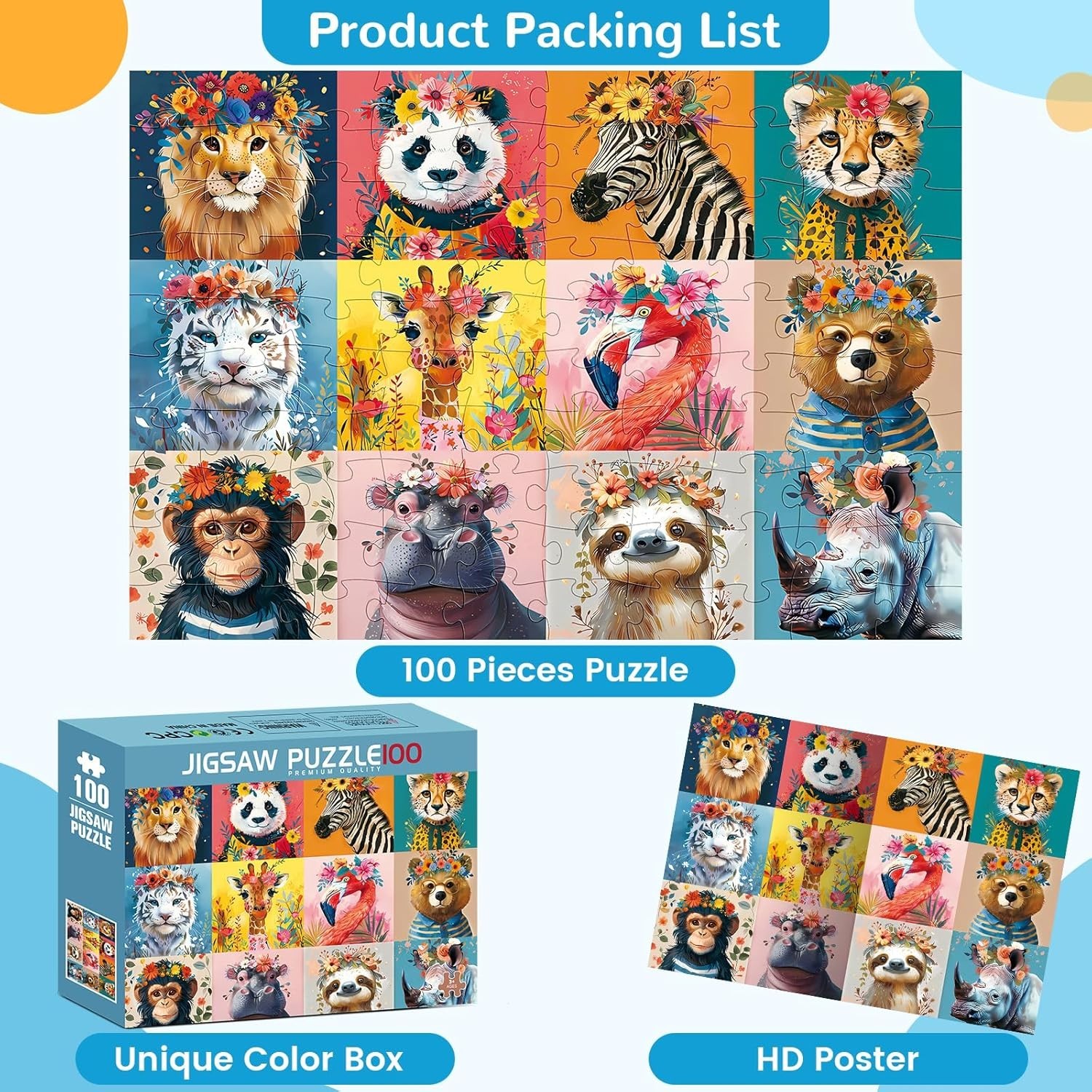 100-Piece Wild Animal Puzzles for Kids Ages 4-8 | Educational & Fun Toy
