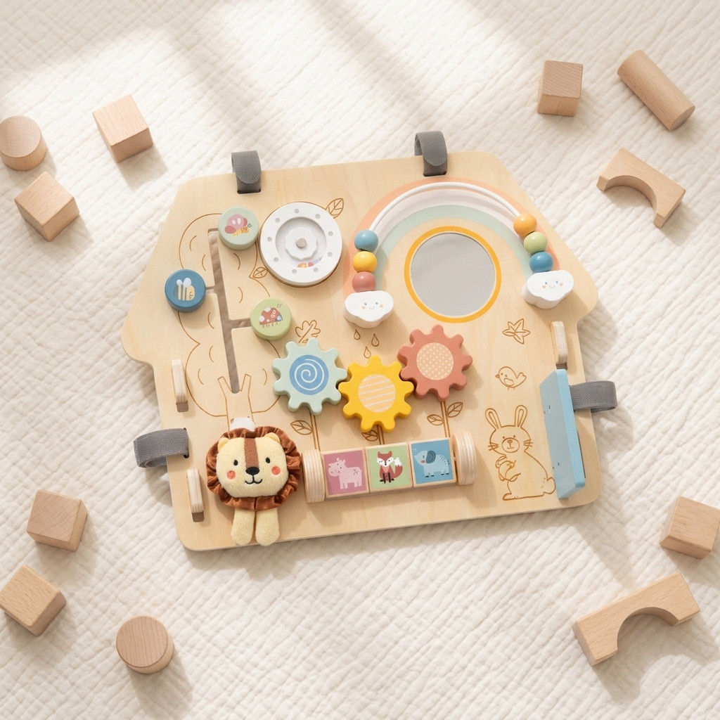 Wooden Toddler Busy Board Sensory Activity Toy Montessori Learning Board