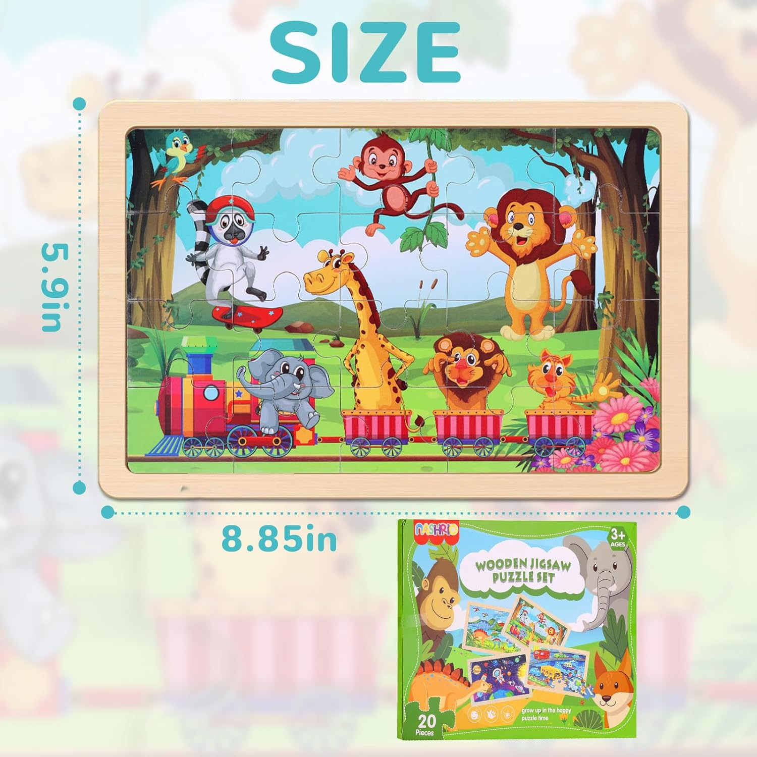 Wooden Educational Jigsaw Puzzles for Preschool Kids Ages 3-5, 4-Pack with 20 Pi