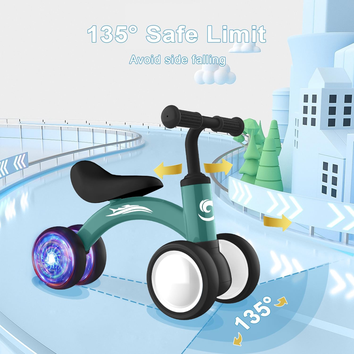 Colorful Lighting Baby Balance Bike Toys for 1 Year Old Boy Girl Gifts, 10-36 Mo
