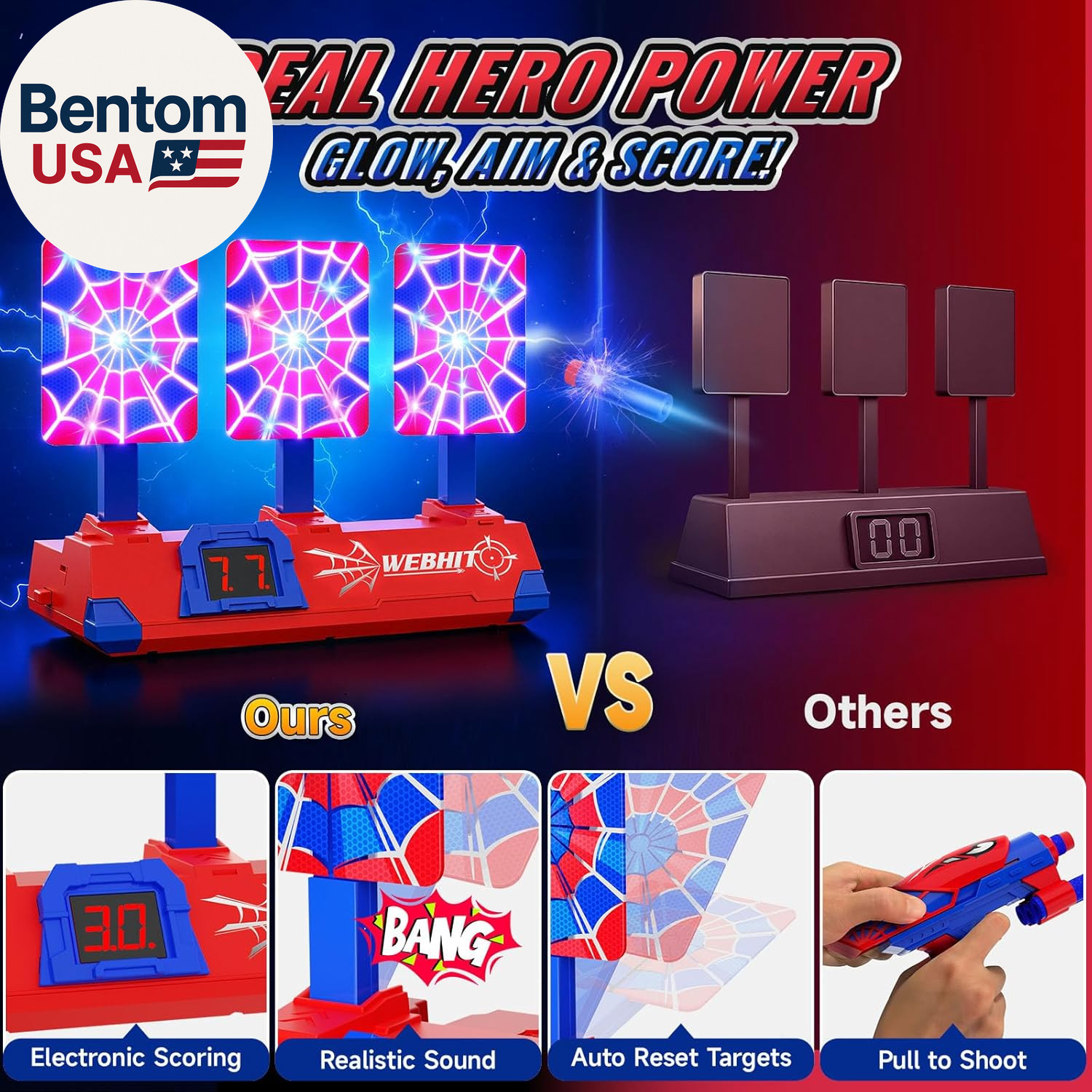 Shooting Toys for 3-12 Year Old Boys, Hero Styles with Glowing Web&Sounds,Lcd Sc