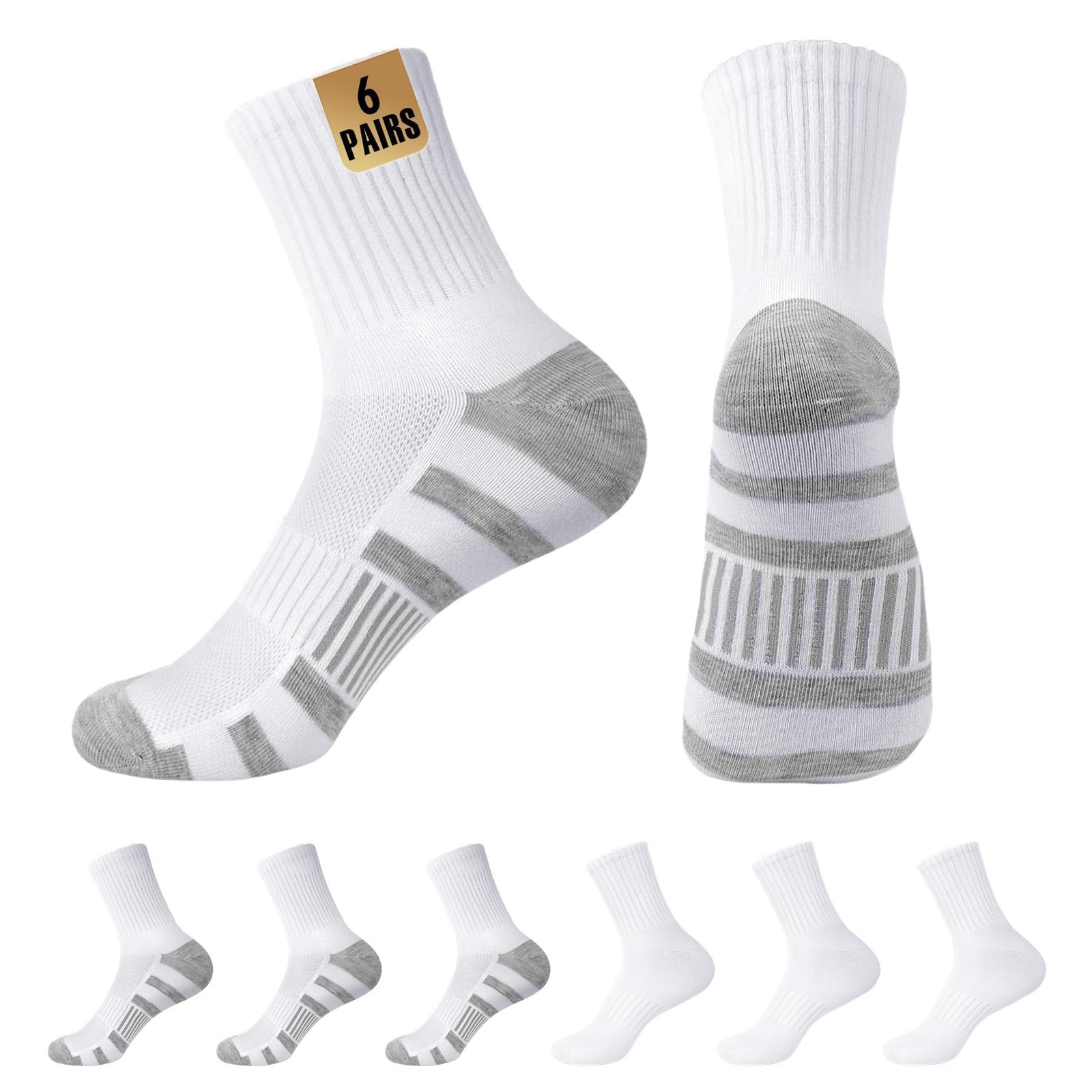 MUQU Mens White Quarter Socks – Thin Athletic Running Mid Crew Socks for Spor…
