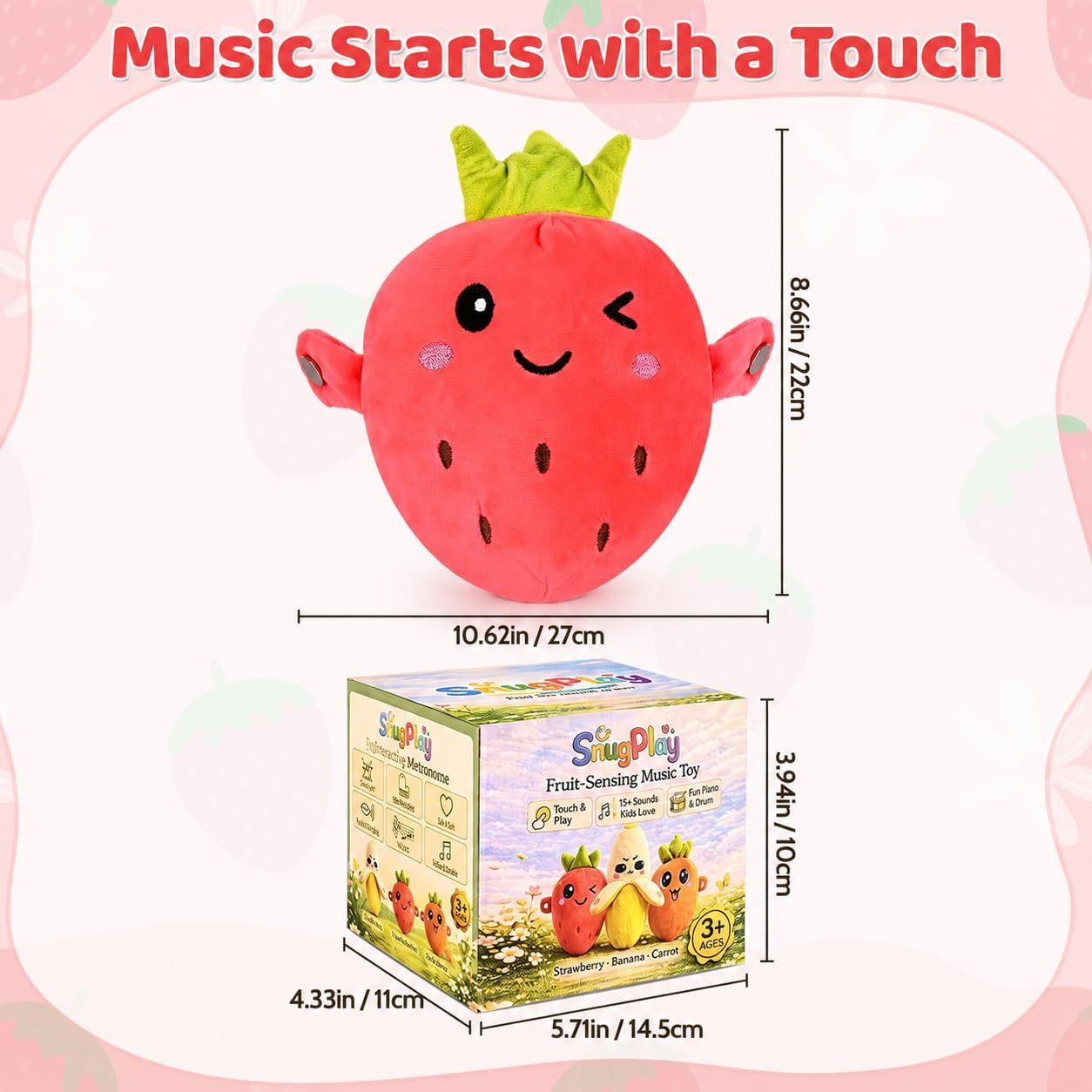 Interactive Music Plush Toy Set, Musical Sensory Toys, Strawberry | Touch-Sensin
