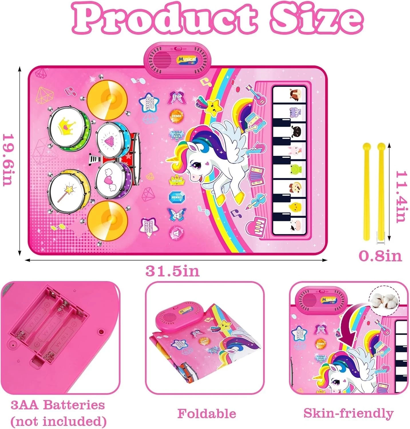 Toys for 1 Year Old Girl Gifts Baby Musical Mat Toddler Age 1-2 – 3 in