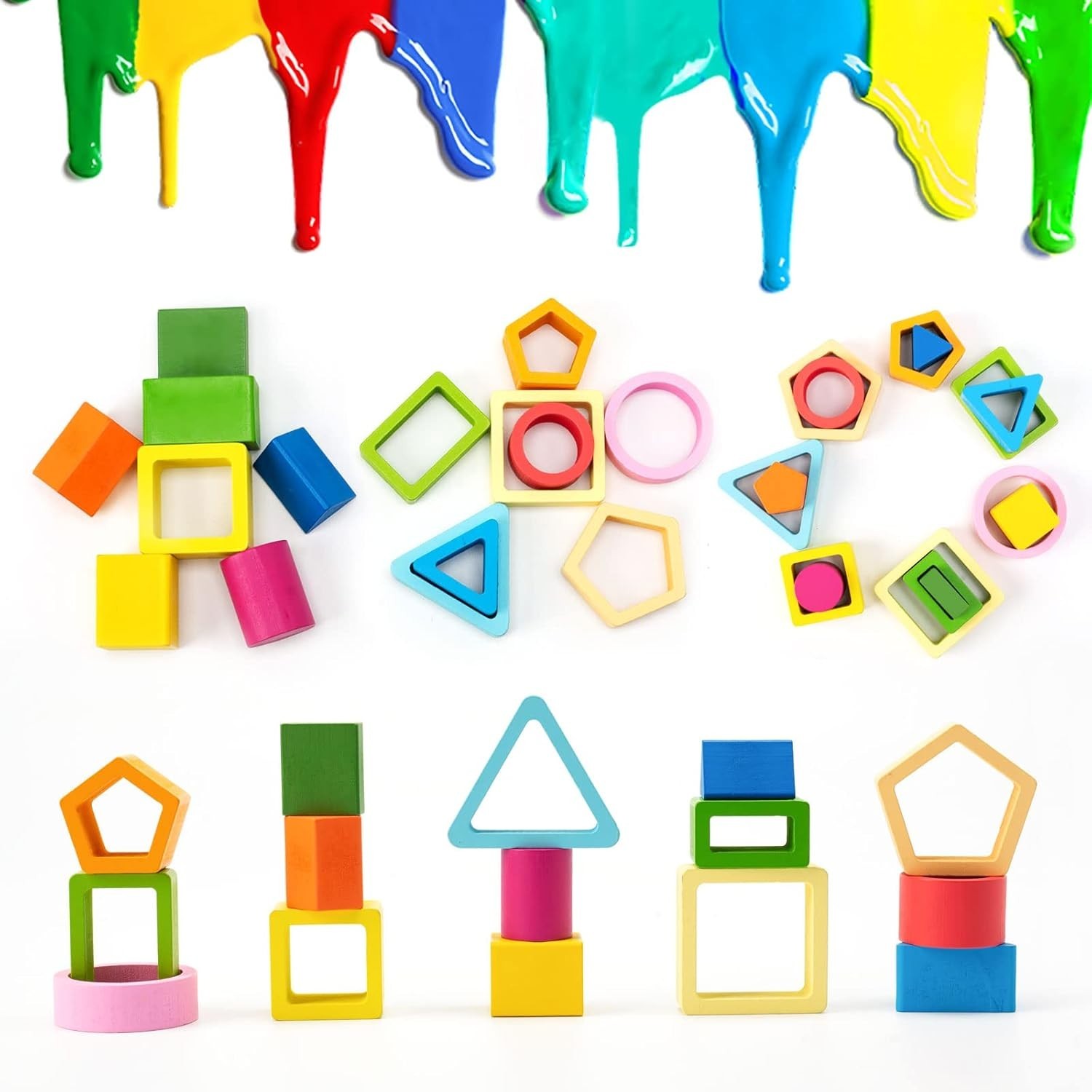 Montessori Stacking & Sorting Toys – Safe, Colorful Wooden Toy for 1-3 Olds
