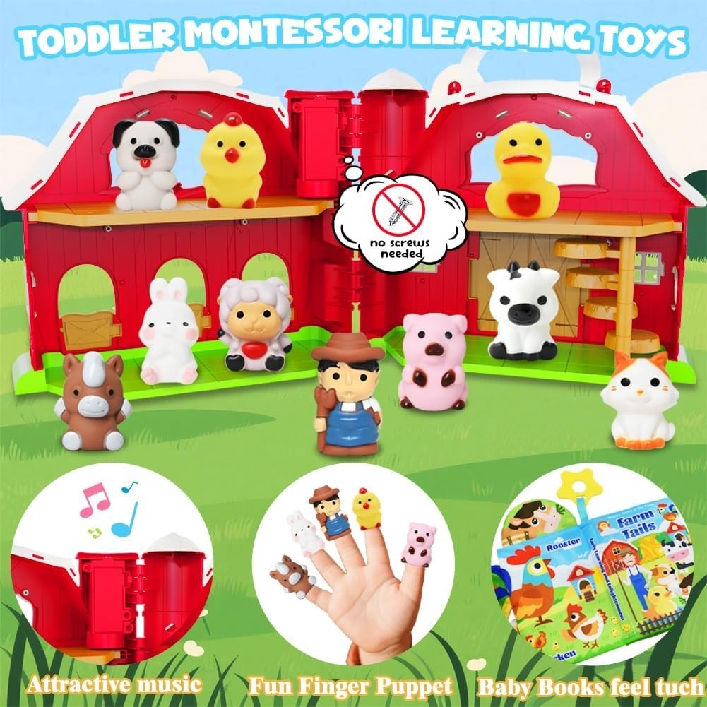 Musical Red Barn Farm Animal Toy Set: Educational Fun for Toddlers 12-18