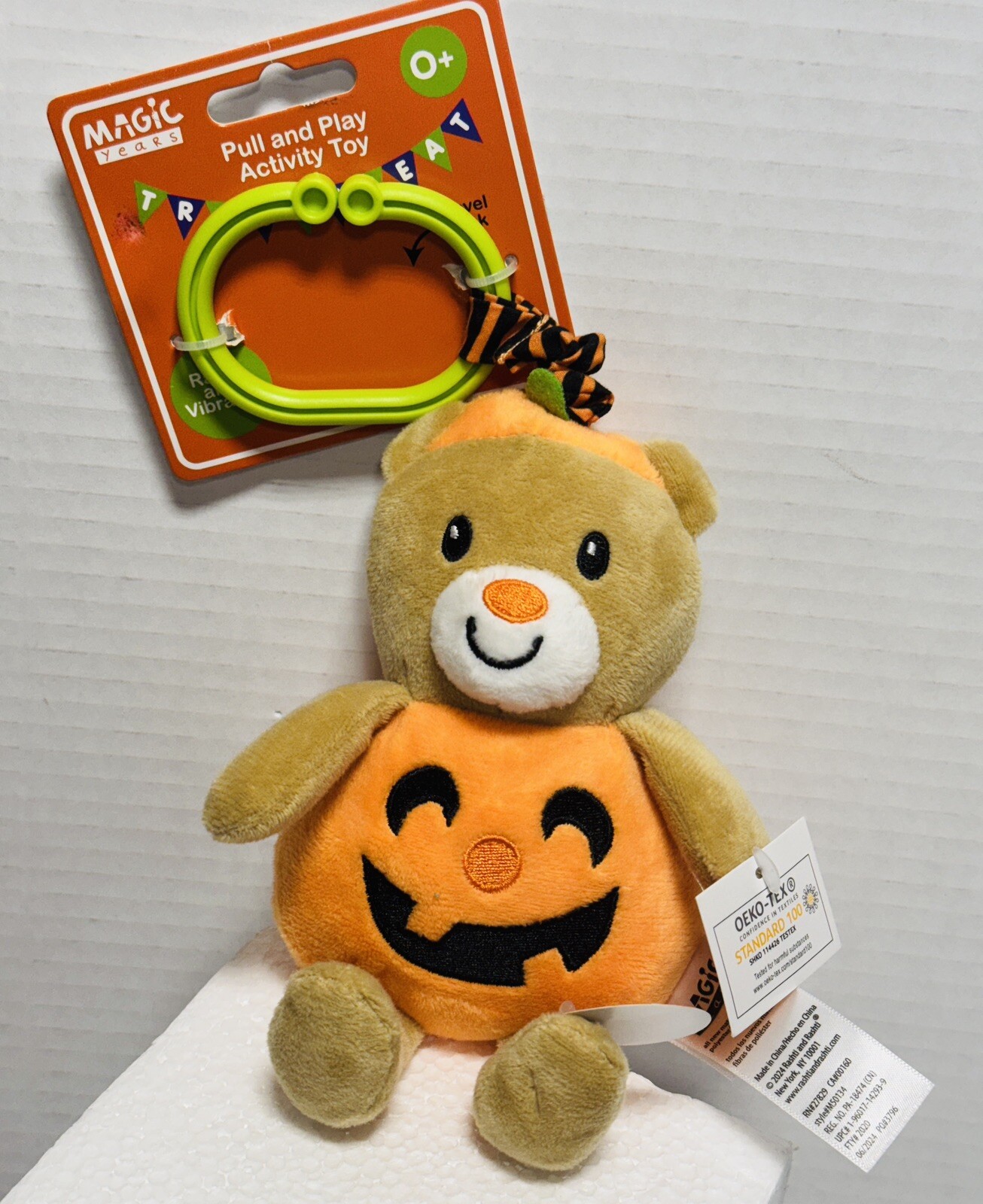 Halloween Bear Pumpkin Pull & Play Activity Toy 5″ x 9″ Age 0+ Halloween NWT