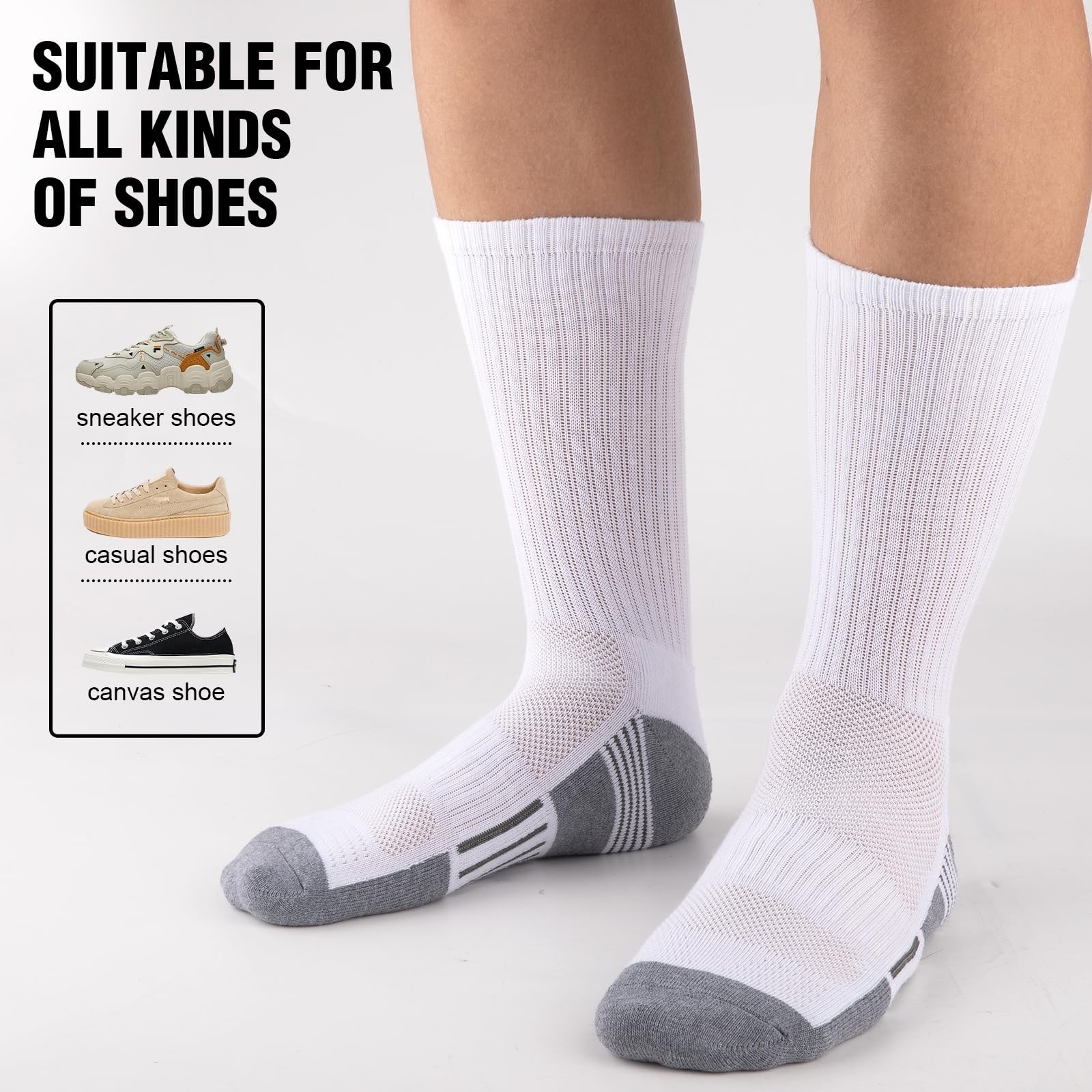 COOVAN 8 Pairs Mens Crew Socks Cushioned Moisture Wicking Athletic Heavy Duty…