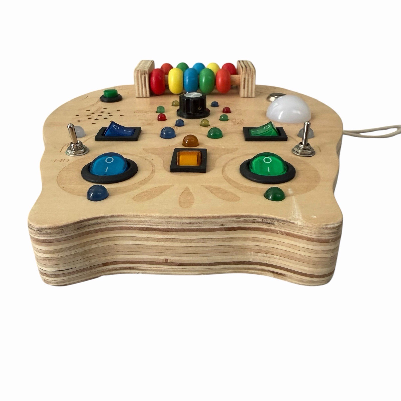 RCPLAGA Montessori Busy Board Wooden Owl Sensory Toy LED Light Switches Music