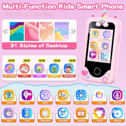 Kids Smart Phone with Dual Camera, Game & Music Player, Toddler Light Pink