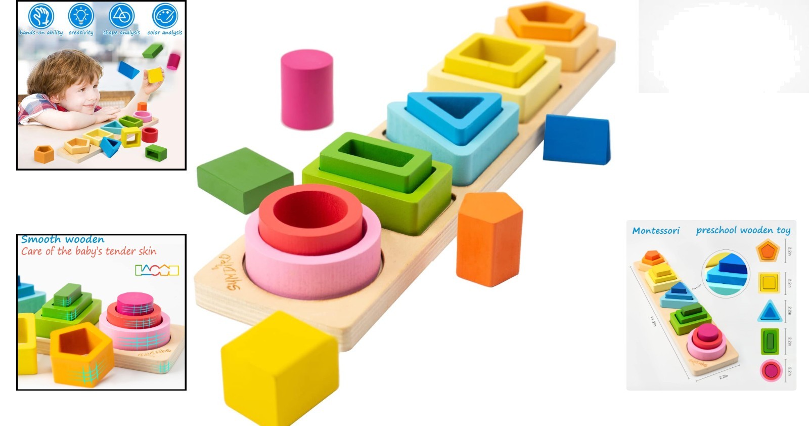 Montessori Stacking & Sorting Toys – Safe, Colorful Wooden Toy for 1-3 Olds