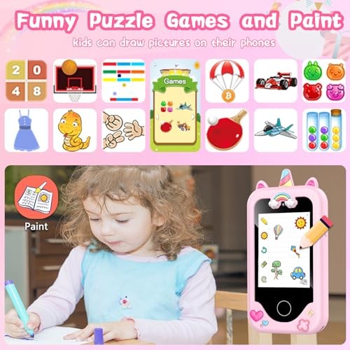 Kids Smart Phone with Dual Camera, Game & Music Player, Toddler Light Pink