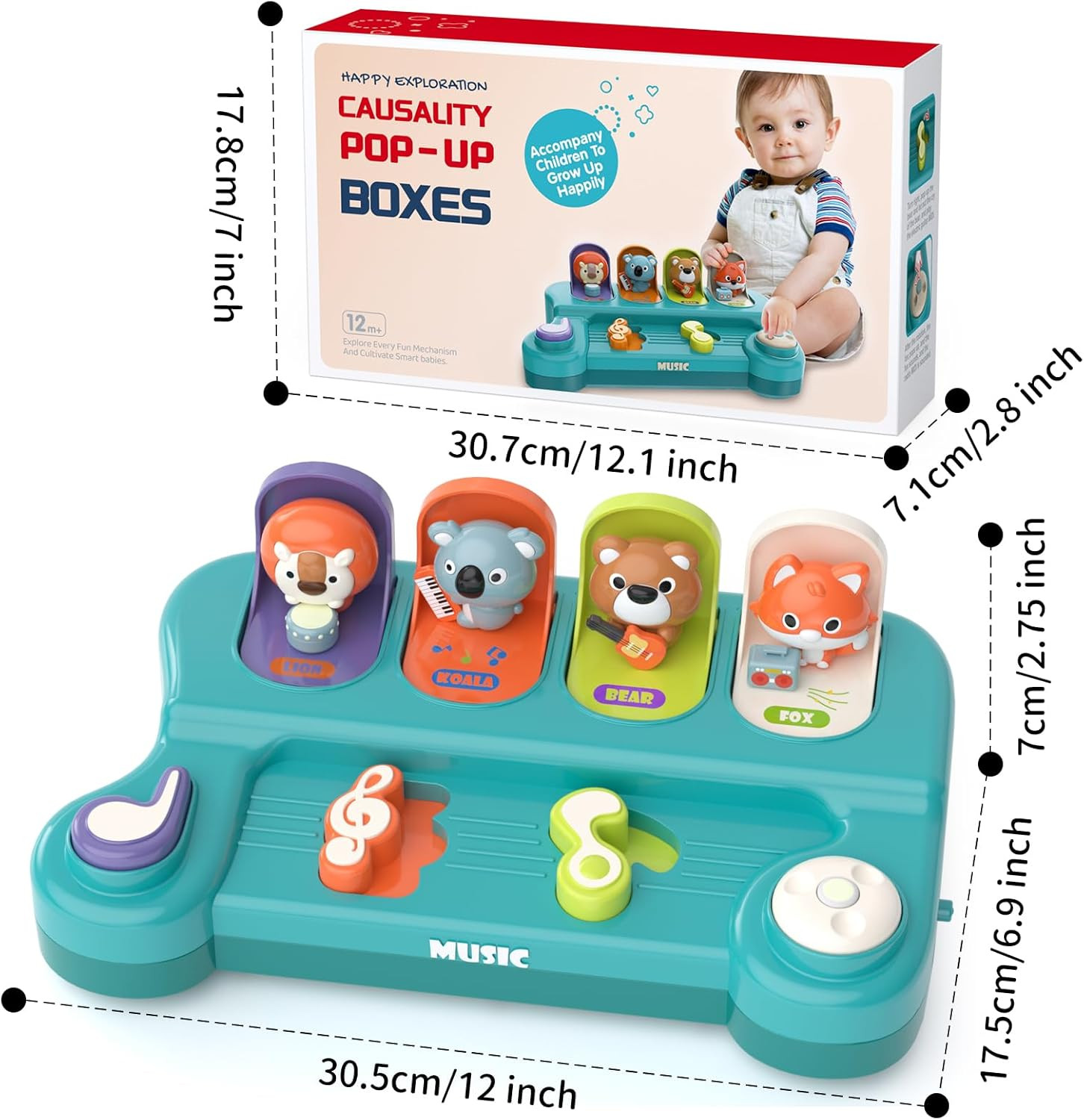 Musical Interactive Pop-Up Animal Toy for 1-2 Year Olds, STEM Gift